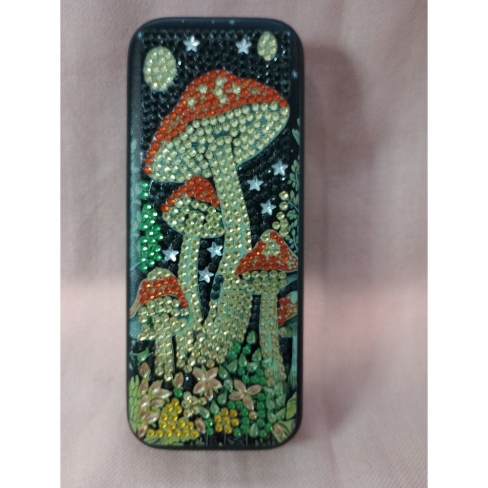 Handmade Diamond Painting Eyeglass Case Mushroom Night Forest Design Hard Shell